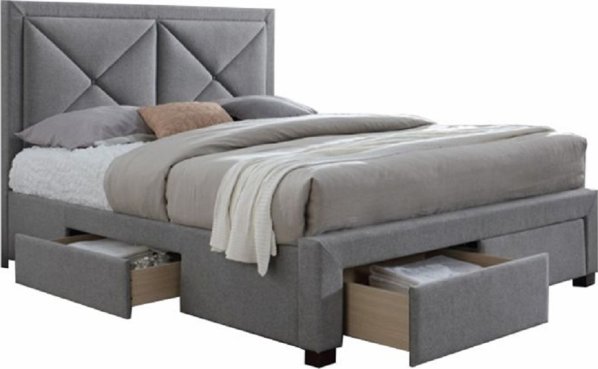 Luxusní postel s úložným prostorem XADRA, 160x200 cm, látka šedý melír