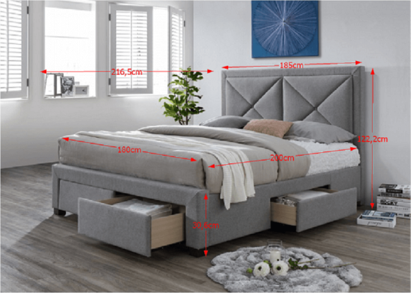 Luxusní postel s úložným prostorem XADRA, 180x200 cm, látka šedý melír