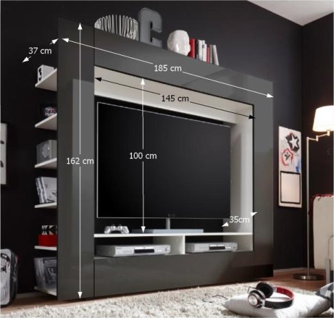 Luxusní obývací stěna MEDI TV, černá / extra vysoký lesk