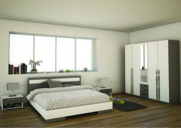Manželská postel, bílá/šedá, 160x200, DEFY 4005565