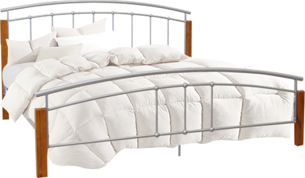 Manželská postel MIRELA, dřevo přírodní/stříbrný kov, 140x200