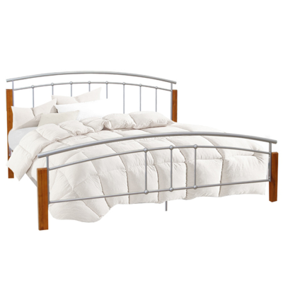 Manželská postel MIRELA, dřevo přírodní/stříbrný kov, 160x200