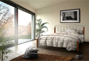 Manželská postel MIRELA, dřevo přírodní/stříbrný kov, 160x200