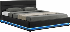 Manželská postel  BIRGET New s LED osvětlením, černá, 160x200