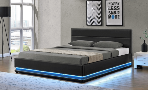 Manželská postel  BIRGET New s LED osvětlením, černá, 160x200