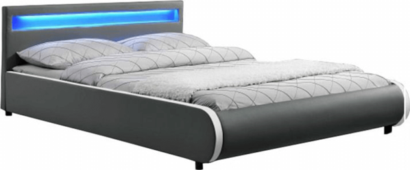Manželská postel DULCEA  s RGB LED osvětlení,160x200 cm, šedá ekokůže
