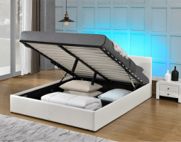 Manželská postel s RGB LED osvětlením, bílá, 160x200, JADA NEW