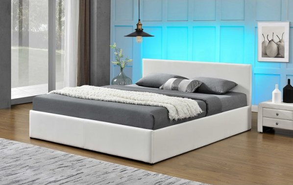 Manželská postel s RGB LED osvětlením, bílá, 180x200, JADA