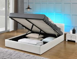 Manželská postel s RGB LED osvětlením, bílá, 180x200, JADA