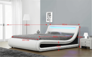Manželská postel MANILA s RGB LED osvětlením, bílá / černá, 160x200