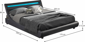 Manželská postel FELINA s RGB LED osvětlením, černá, 160x200