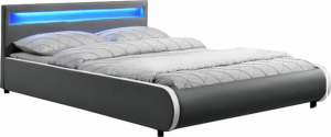 Manželská postel DULCEA s RGB LED osvětlení, 180x200 cm, šedá ekokůže
