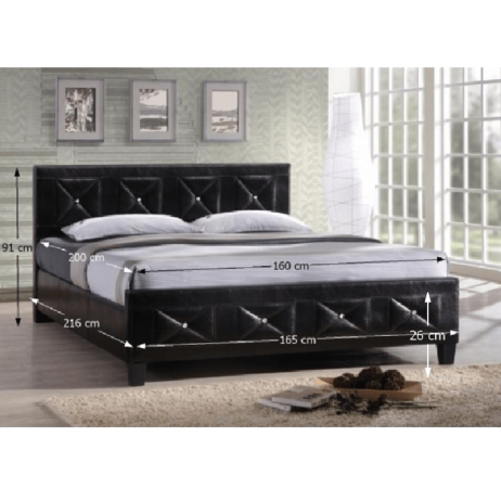 Manželská postel CARISA, s roštem, ekokůže černá, 160x200