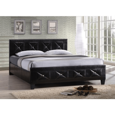 Manželská postel CARISA, s roštem, ekokůže černá, 160x200