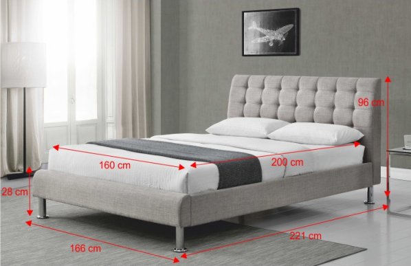 Manželská postel PAOLA, šedá látka, 160x200cm