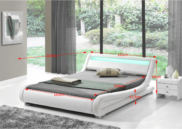Moderní postel s RGB LED osvětlením FILIDA, bílá, 160x200cm