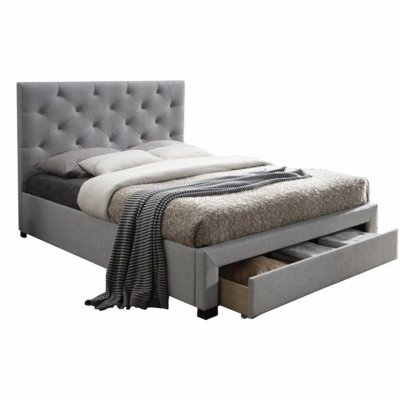 Moderní postel s úložným prostorem SANTOLA, šedá látka, 180x200cm