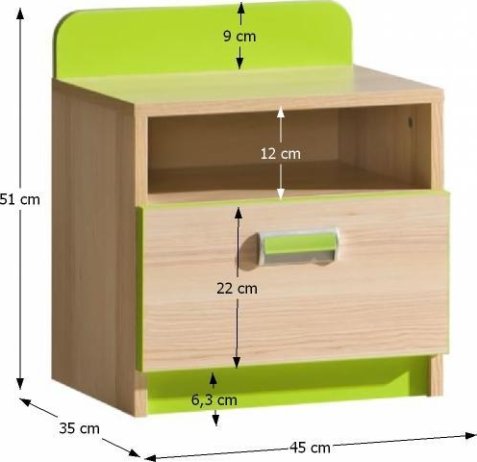 Noční stolek, jasan/zelený, EGO L12