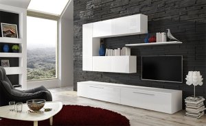 Obývací stěna, bílá/bílý extra vysoký lesk HG, ARIZONA