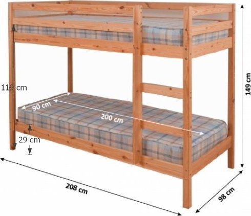 Patrová postel VERSO, borovicové dřevo světlehnědá