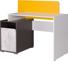 PC stůl MATEL B8, bílá/šedý grafit/enigma/žlutá