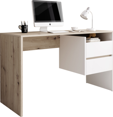 PC stůl TULIO, dub artisan/bílý mat