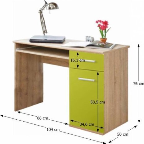 PC stůl EMIO Typ 6, dub sonoma/zelená