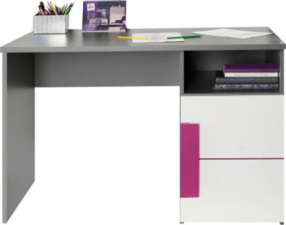 PC stůl LOBETE 21, šedá / bílá / fialová