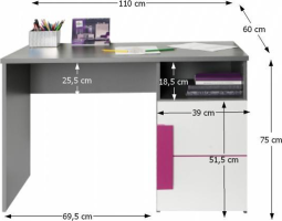 PC stůl LOBETE 21, šedá / bílá / fialová