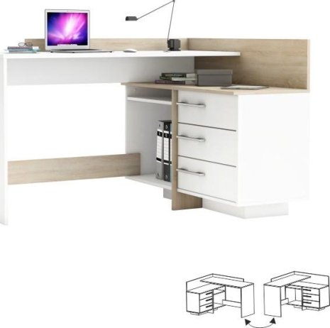 Rohový PC stůl TALE, dub sonoma/bílá