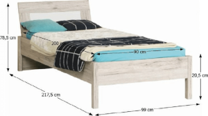 Jednolůžková postel VALERIA 90x200, dub pískový/bílá