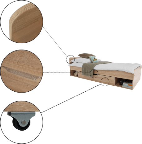 Postel s úložným prostorem TEYO 1S / 90, dub sonoma