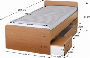 Dětská postel DUET 90x200 cm, buk