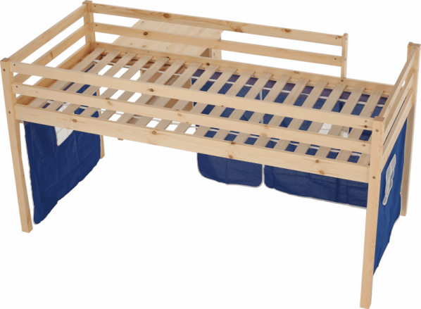 Postel s PC stolem ALZENA, borovicové dřevo / modrá, 90x200 cm