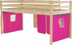 Postel s PC stolem ALZENA, borovicové dřevo / růžová, 90x200 cm