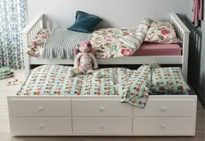 Dětská postel AUSTIN s přistýlkou a úložným prostorem, borovicové dřevo / bílá