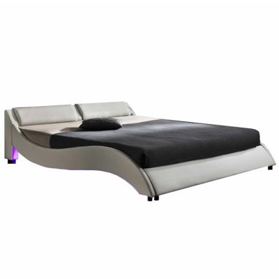 Luxusní postel PASCALE s RGB LED osvětlením, bílá ekokůže, 160x200cm