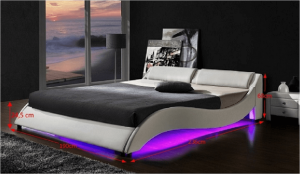 Luxusní postel PASCALE s RGB LED osvětlením, bílá ekokůže, 160x200cm
