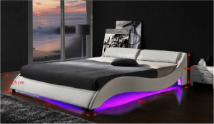 Luxusní postel s RGB LED osvětlením PASCALE, bílá ekokůže, 180x200cm