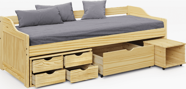 Masivní postel s úložným prostorem MAXI NEW přírodní