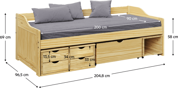 Masivní postel s úložným prostorem MAXI NEW přírodní