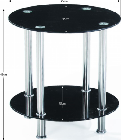 Příruční stolek, černé tvrzené sklo / ocel, VADIM