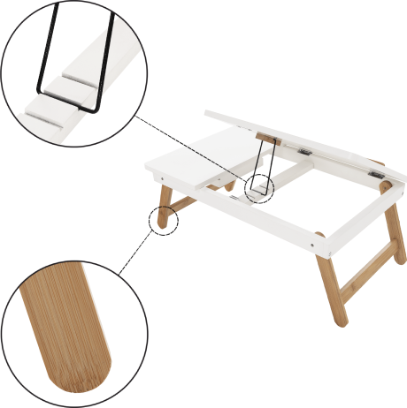 Příruční stolek na notebook / držák na tablet, bílá / přírodní bambus, MELTEN