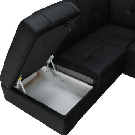 Rozkládací rohová sedací souprava TREK VELKÝ ROH s úložným prostorem, L provedení, kůže YAK M6900 černá