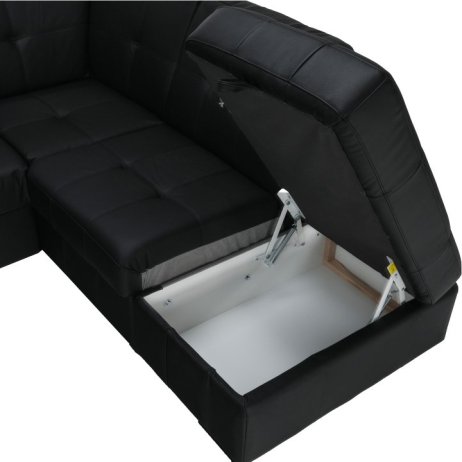 Rozkládací rohová sedací souprava s úložným prostorem, P provedení, kůže YAK M6900 černá, TREK VELKÝ ROH