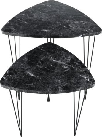 Set 2 konferenčních stolků, vzor černý mramor / černý kov, STOFOL