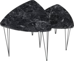 Set 2 konferenčních stolků, vzor černý mramor / černý kov, STOFOL