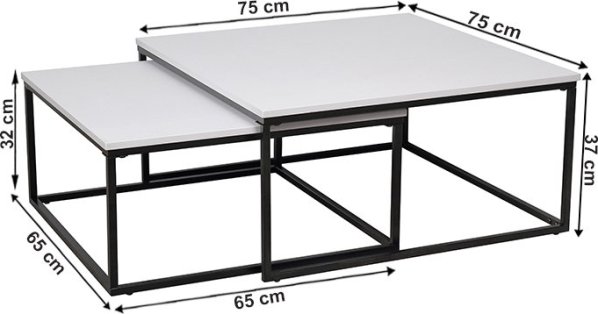 Set 2 konferenčních stolků, matná bílá / černá, Kastler TYP 1