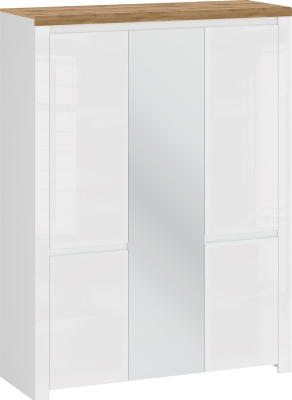 Skříň 5D se zrcadlem, bílý lesk/dub wotan, VILGO