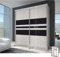 Dvoudveřová skříň, 183x218, s posuvnými dveřmi, bílá/černé sklo/bílá, MULTI 11